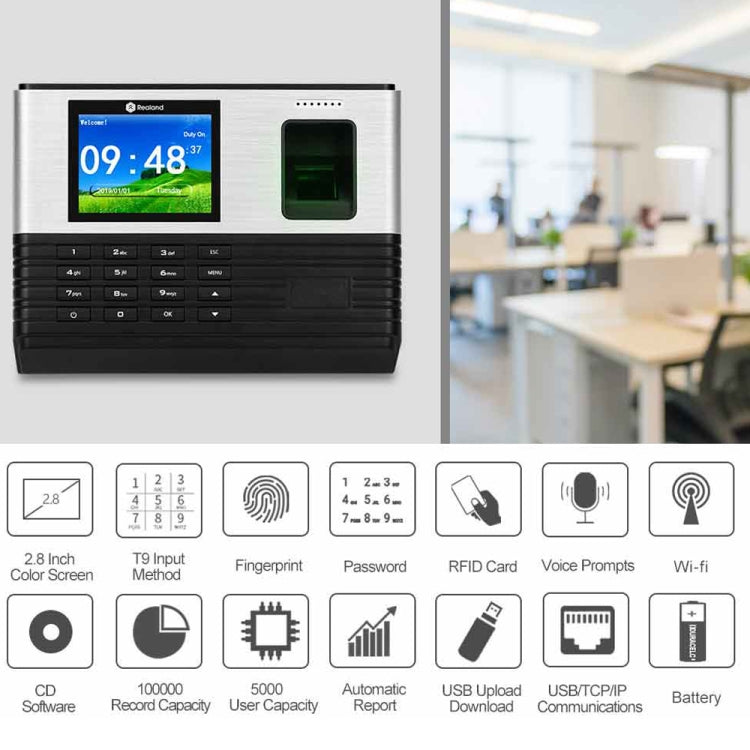 Realand AL355 Fingerprint Time Attendance with 2.8 inch Color Screen & ID Card Function & WiFi, AL355 Realand AL355 Fingerprint Time Attendance with 2.8 inch Color Screen & ID Card Function & WiFi, AL355